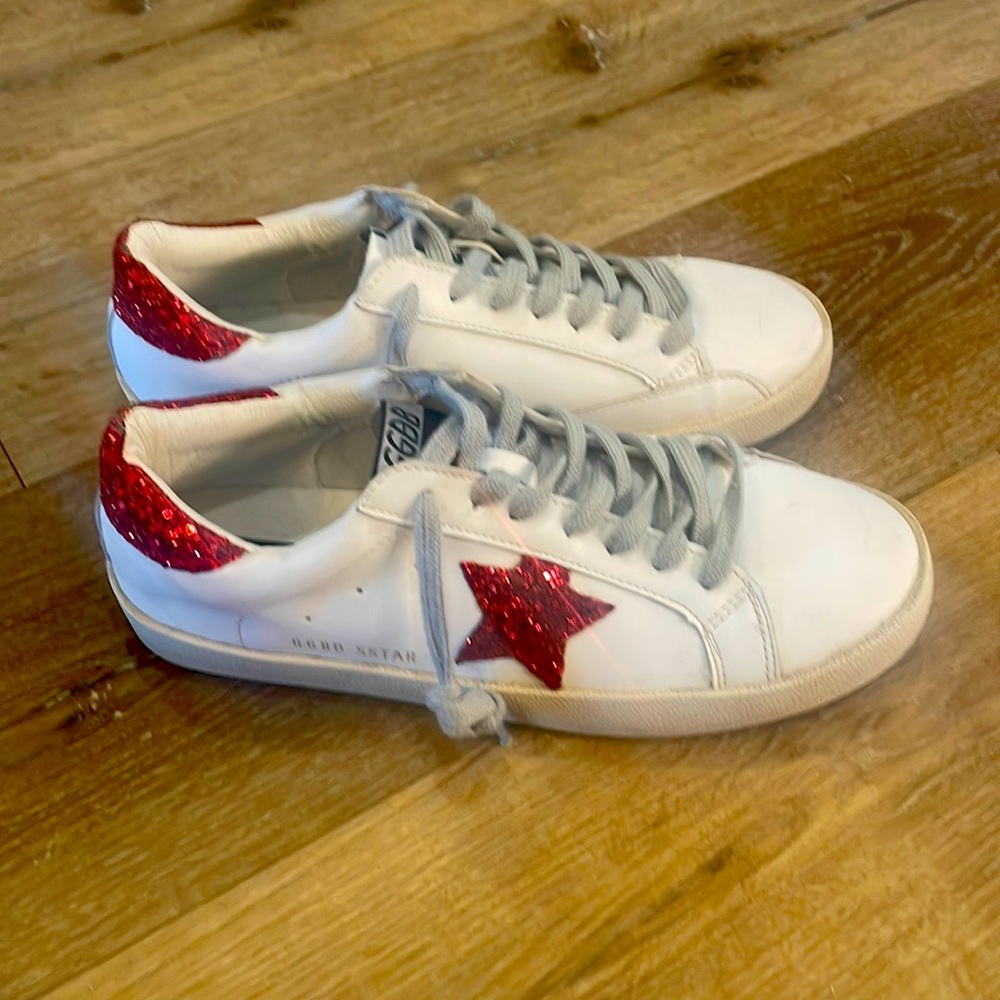 Superstar red sequin golden macaroon shoes